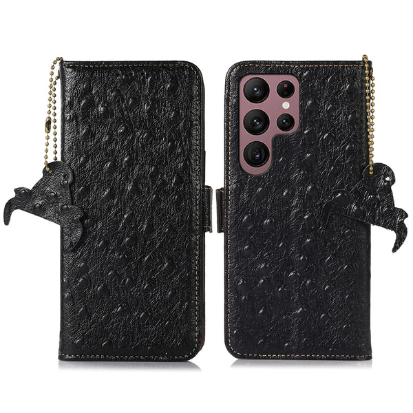 Ostrich Genuine Cowhide Leather Phone Case For Samsung Galaxy