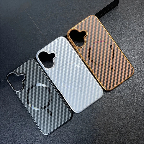 Luxury Carbon Fiber Texture Plating Magsafe Wireless Charging Phone Case For iphone