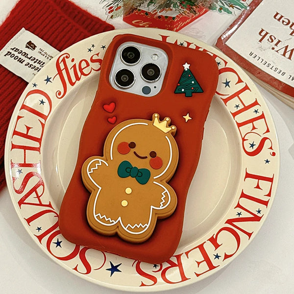 Christmas limited Gingerbread Man Cartoon Cute Stand Silicone Phone Case For iPhone