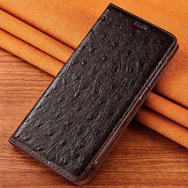 Business Ostrich Pattern Genuine Leather Wallet Flip Phone Case For Sumsung Galaxy