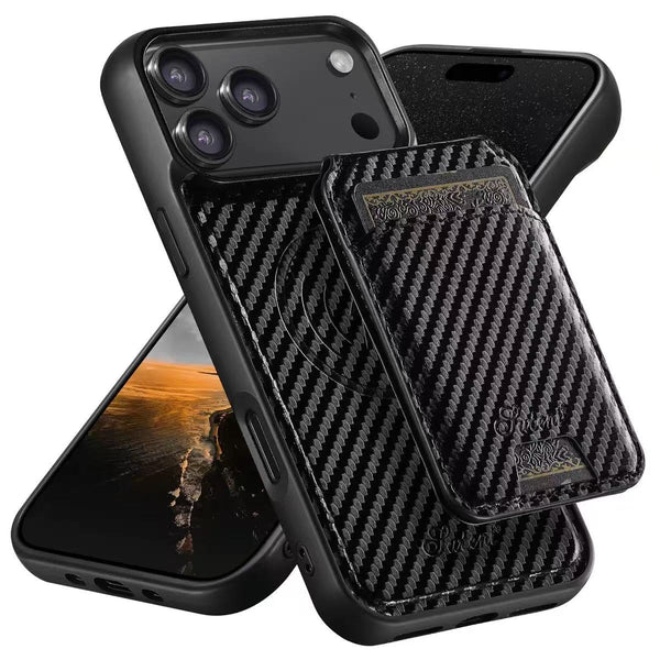 2 in 1 Magnetic Wallet Removable Carbon Fiber Card Holder Phone Case For iPhone