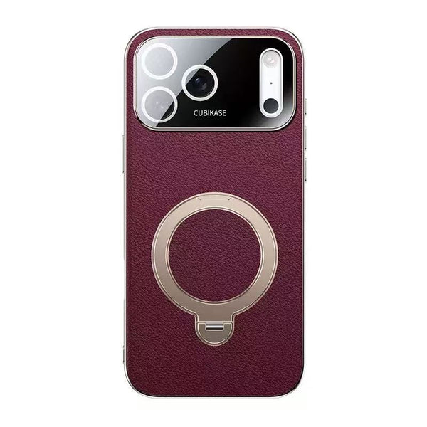 Electroplated Leather Magnetic Holder Lens Protection Phone Case for iPhone