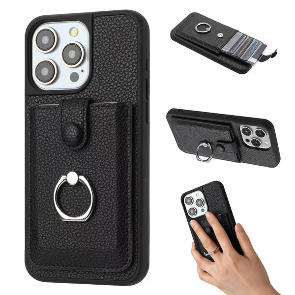 Leather With Ring Card Slots Anti-Fall RFID Phone Case For iPhone