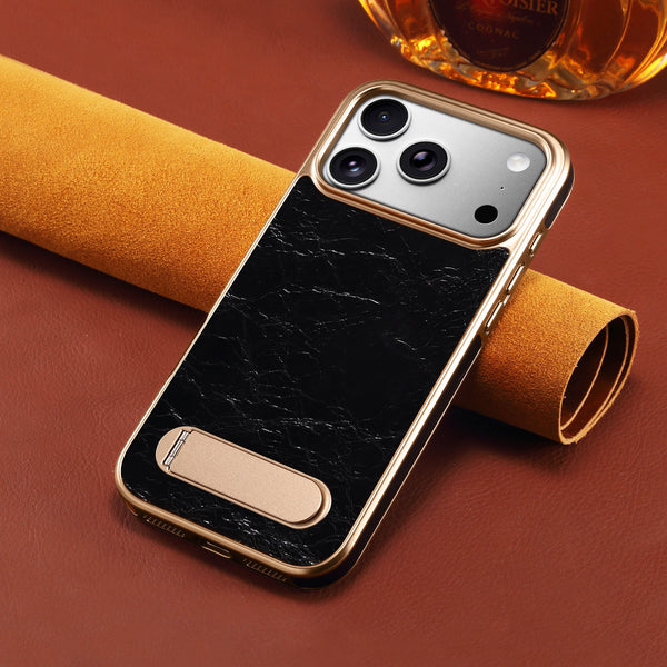 Genuine Cowhide Leather Metal Stand MagneticMagsafe Phone Case For iPhone