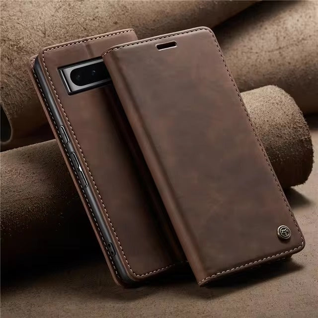 Custodia Portafoglio In Vera Pelle Per Freeyond M5 5G - Flip Cover Con Scomparti Per Carte E Chiusura Magnetica - Marrone Scuro
