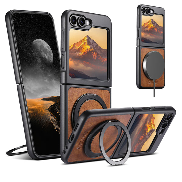 360° Rotating Bracket Finger Ring Wireless Charging Leather Phone Case For Sumsang Z Flip