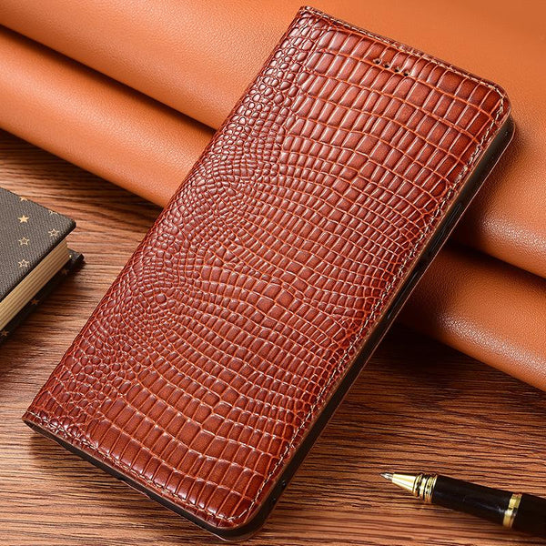Business Luxury Bright Lizard Pattern Genuine Cowhide Leather Phone Case For iPhone
