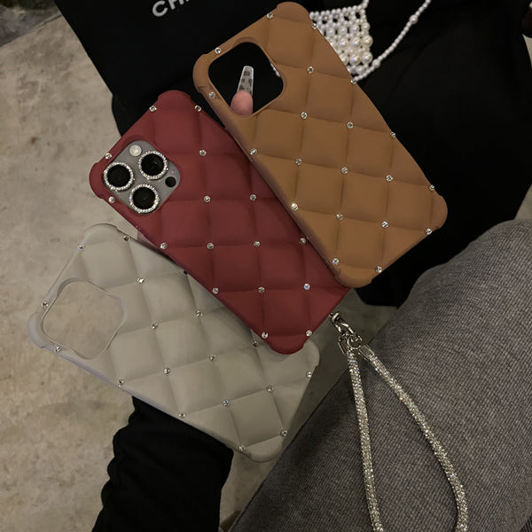 Luxury Rhombus Skin feeling high-end Rhinestones Phone case for iPhone