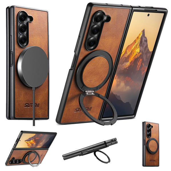 360° Rotating Bracket Finger Ring Wireless Charging Leather Phone Case For Sumsang Z Fold