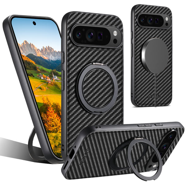 Business Carbon Fiber Rotable Strong Magnetic Kickstand Phone Case For Google Pixel