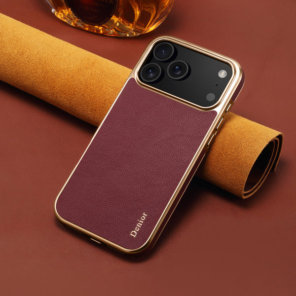 Luxury Cowhide Leather Electroplated Shockproof Phone Case For iphone