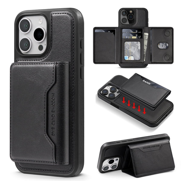 2 in 1 Magnetic Trifold Card Holder RFID Leather Phone Case For iPhone
