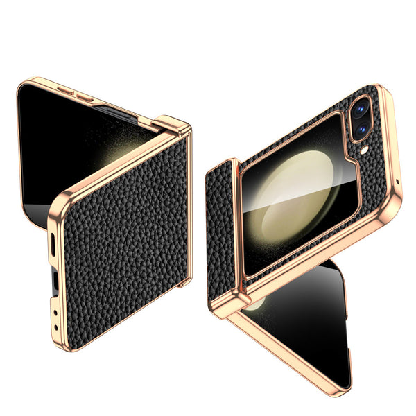 Litchi Genuine Leather Shell Membrane Integrated Hinge Full Coverage Phone Case For Z Flip