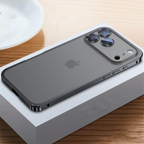 Metal Frame Transparent Frosted Acrylic Back With Lens Protective Back Phone Case for iPhone