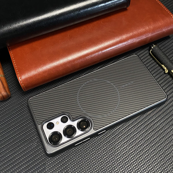 Luxury Carbon Fibre Kevlar Pattern Magnetic Phone Case For Samsung Galaxy