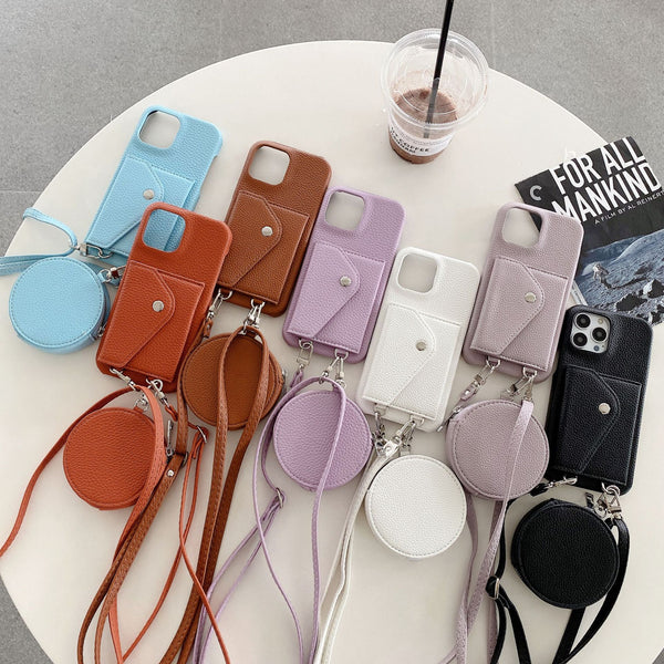 Bracelet Crossbody lanyard Leather Wallet Coin Purse Phone Case For iPhone