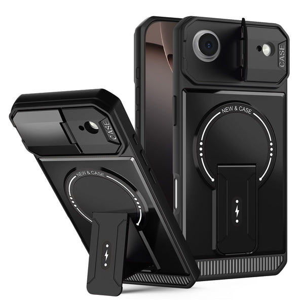 Luxury Matte Mecha Wireless Charging Stand Lens Cover Phone Case For iPhone