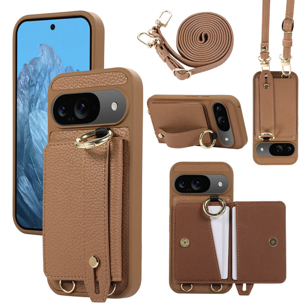 Lychee Pattern Leather Crossbody Lanyard Wallet Phone Case For Google Pixel