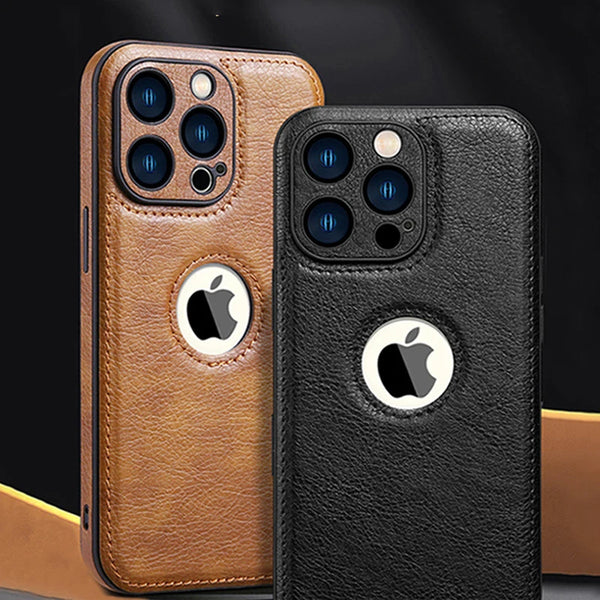 Luxury business high quality PU leather with hollow logo Phone Case For iPhone