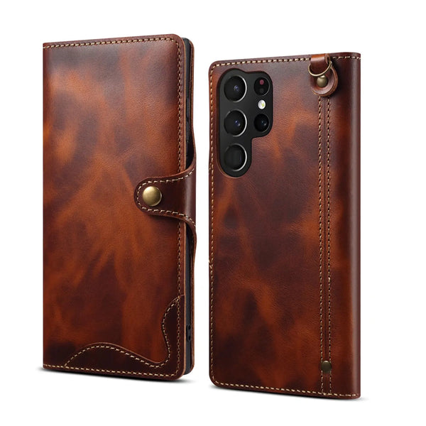 Business Retro Card Bag Wallet Cowhide Leather Phone Case For Samsung Galaxy