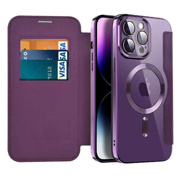 Magnetic Wireless Charge Flip Leather Card Slot Phone Case for iPhone