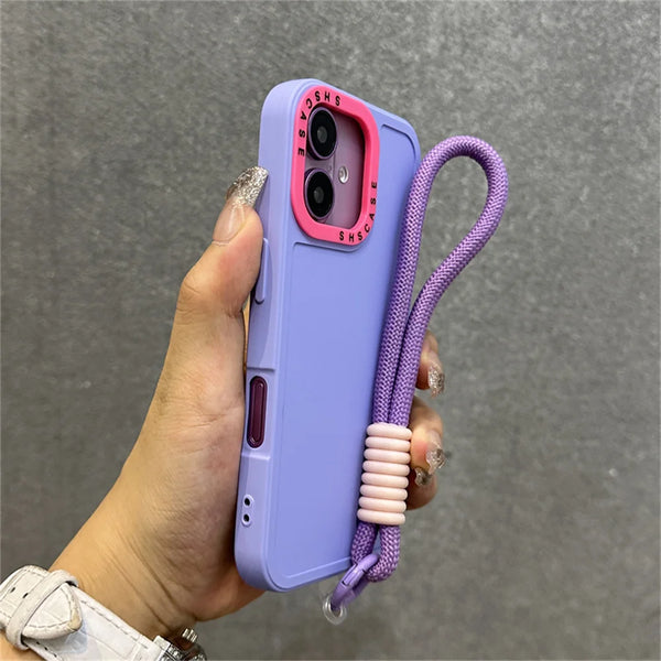 Luxury Color Lens Protector Strap Bracelet Lanyard Phone Case For iPhone