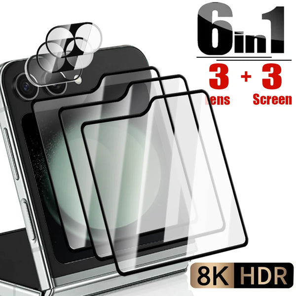 6 In 1 Tempered Glass Screen and Camera Lens Protectors For Samsung Galaxy Z Flip