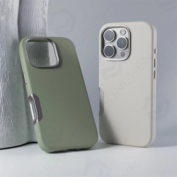 Leather Shockproof High Quality Alloy Camera Magnetic Magsafe Phone Case For iPhone 16