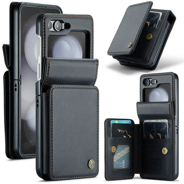 Leather Wallet Card Holder Slots PU Double Folding Hard Shockproof Slim Phone Case For Samsung Galaxy Z Flip 5