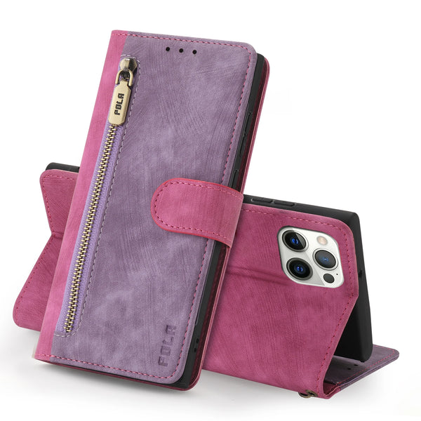 Luxury Leather Zipper Flip Wallet Card Holder Stand Phone Case For iPhone