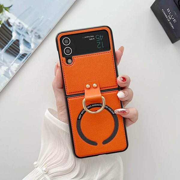 Magnetic Magsafe PU Leather With Ring Holder Phone Case For Samsung Galaxy Z Flip