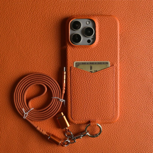 Luxury Genuine Cow Leather Crossbody Strap Card Slot Phone Case For iPhone