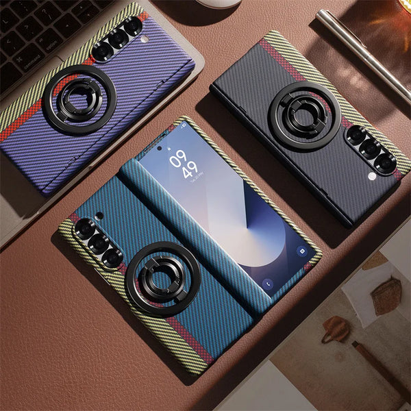 Luxury MagSafe Carbon Fiber 360° Protection Hinge Bracket Phone Case For Galaxy Z Fold