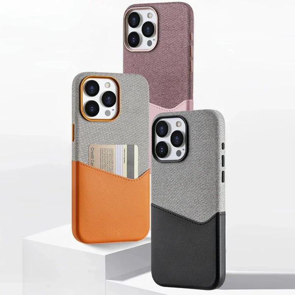 Hit Color Card Holder MagSafe Leather Alloy Lens Phone Case For iPhone