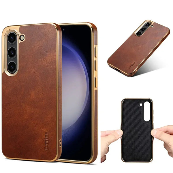 Luxury Genuine Leather Business Fashion Shockproof Back Phone Case For Samsung Galaxy