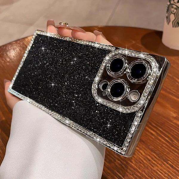 Luxury Plating Rhinestone Glitter Sequins Camera Protection Phone Case For iPhone