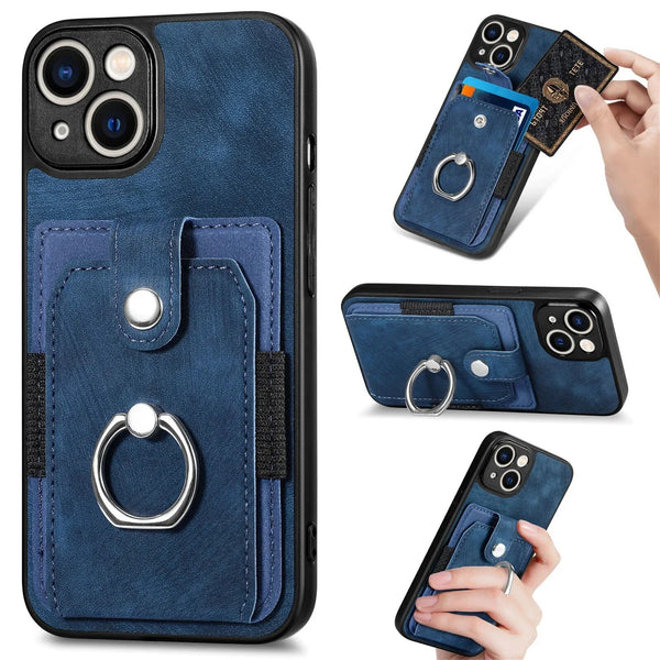 Leather Wallet Card Slot Ring Holder Phone Case For iPhone