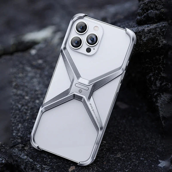 Metal Armor Shockproof X Type Aluminum Alloy Rimless Phone Case For iPhone