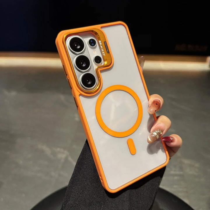 Transparent Magnetic Flip Metal Lens Bracket Phone Case for Samsung ...