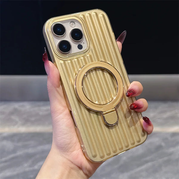 Slim Plating Corrugated Stripe Rotating Bracket Magnetic Magsafe Phone Case For iPhone