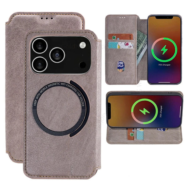 Leather Filp Card Wallet Magsafe Phone Case For iPhone