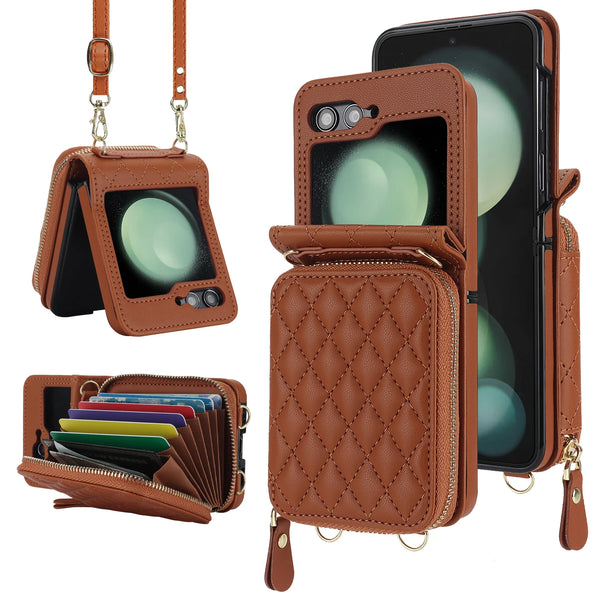 Crossbody Lanyard Zipper Wallet Cards Slot Leather Phone Case For Samsung Galaxy Z Flip
