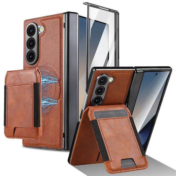 Leather Hinge Screen Protect Wallet Cards Holder Magsafe Phone Case For Samsung Galaxy Z Fold