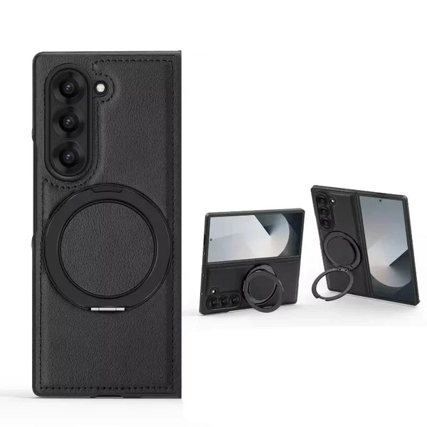 Magnetic Ring Kickstand Magsafe Business Hard Leather Phone Case For Samsung Galaxy Z Fold