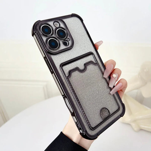 Glitter Gradient Clip Plating Card Holder Pocket Soft Phone Case for iPhone