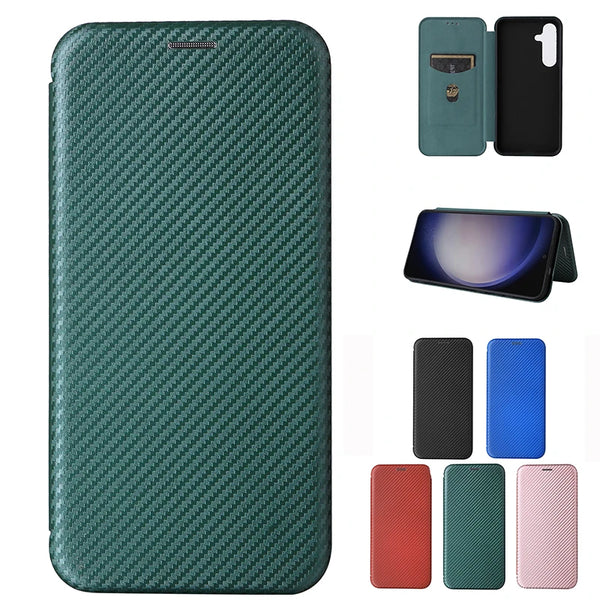 Wallet Luxury Carbon Fiber Leather Flip Case For Samsung Galaxy