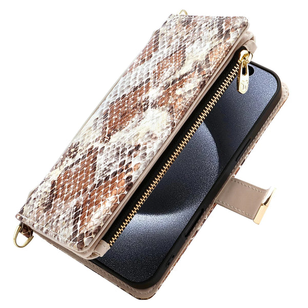 Luxury Leather Shoulder Handbag Zipper Cards Wallet Phone Case For iphone