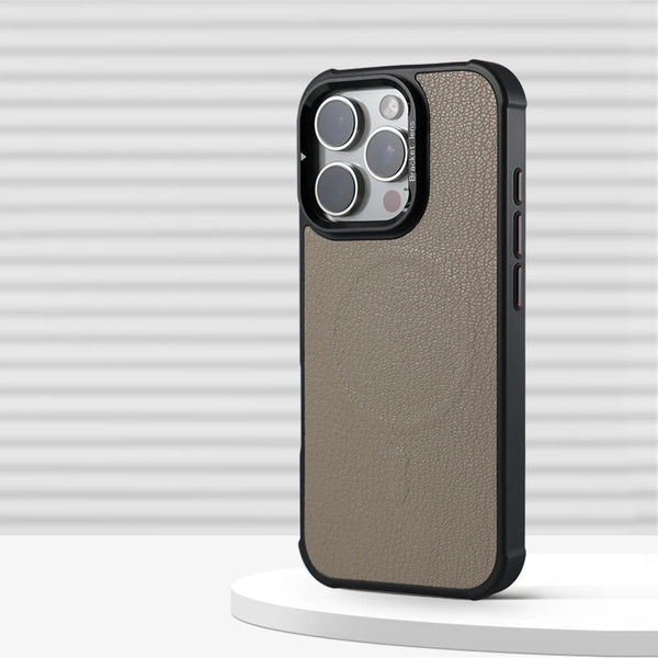 Business Leather Metal Lens Holder Magnetic Phone Case For iPhone