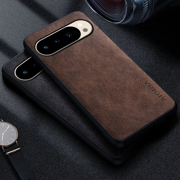 Business Premium Luxury Leather Retro Solid Color Phone Case For Google Pixel