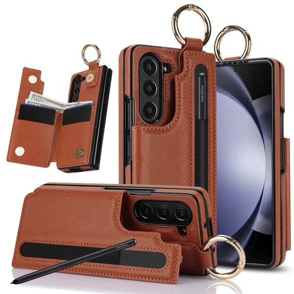 PU Leather Ring Wallet with Pen Holder Card Slot Phone Case For Samsung Galaxy Z Fold